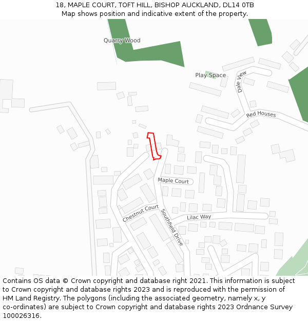 18, MAPLE COURT, TOFT HILL, BISHOP AUCKLAND, DL14 0TB: Location map and indicative extent of plot
