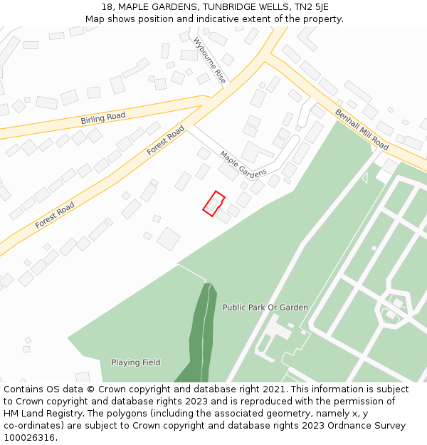 18, MAPLE GARDENS, TUNBRIDGE WELLS, TN2 5JE: Location map and indicative extent of plot