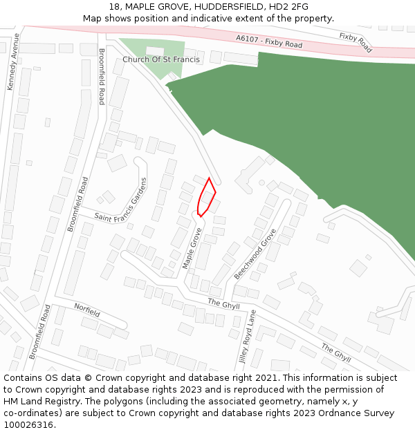 18, MAPLE GROVE, HUDDERSFIELD, HD2 2FG: Location map and indicative extent of plot