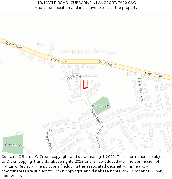 18, MAPLE ROAD, CURRY RIVEL, LANGPORT, TA10 0AG: Location map and indicative extent of plot