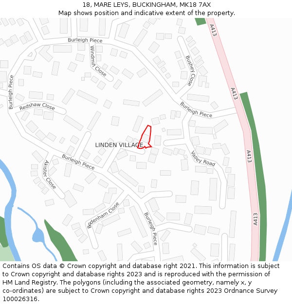 18, MARE LEYS, BUCKINGHAM, MK18 7AX: Location map and indicative extent of plot