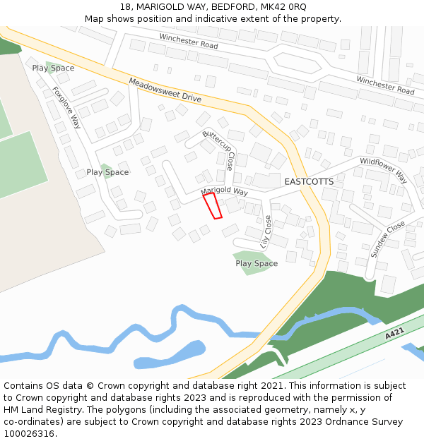 18, MARIGOLD WAY, BEDFORD, MK42 0RQ: Location map and indicative extent of plot