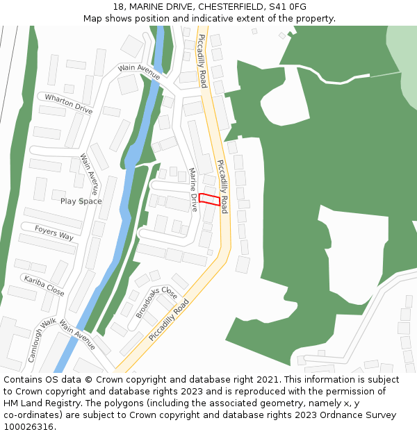 18, MARINE DRIVE, CHESTERFIELD, S41 0FG: Location map and indicative extent of plot