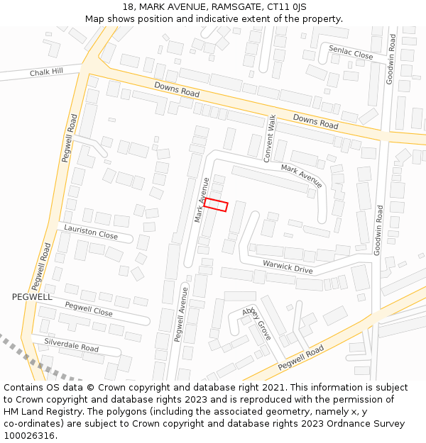 18, MARK AVENUE, RAMSGATE, CT11 0JS: Location map and indicative extent of plot