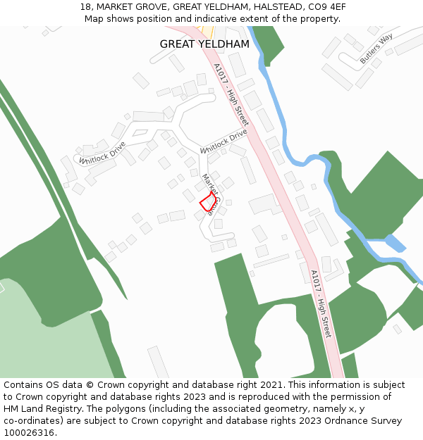 18, MARKET GROVE, GREAT YELDHAM, HALSTEAD, CO9 4EF: Location map and indicative extent of plot