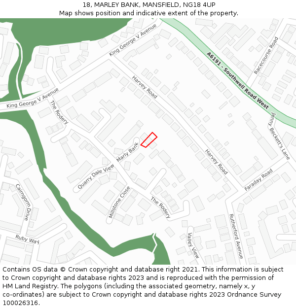 18, MARLEY BANK, MANSFIELD, NG18 4UP: Location map and indicative extent of plot