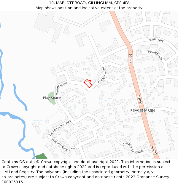 18, MARLOTT ROAD, GILLINGHAM, SP8 4FA: Location map and indicative extent of plot