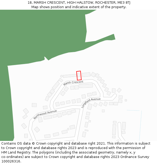 18, MARSH CRESCENT, HIGH HALSTOW, ROCHESTER, ME3 8TJ: Location map and indicative extent of plot