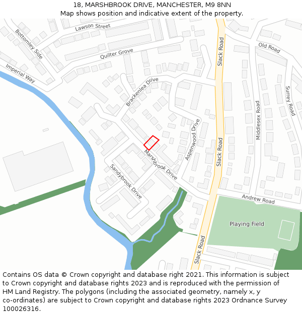 18, MARSHBROOK DRIVE, MANCHESTER, M9 8NN: Location map and indicative extent of plot