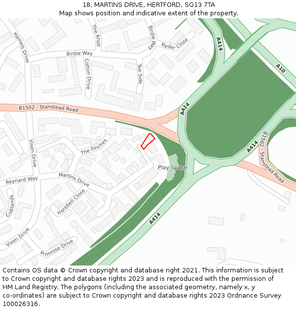 18, MARTINS DRIVE, HERTFORD, SG13 7TA: Location map and indicative extent of plot