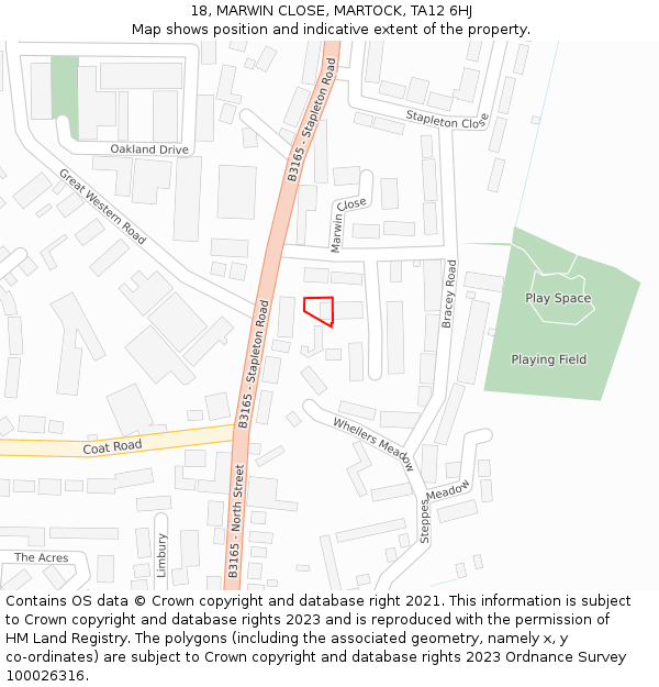 18, MARWIN CLOSE, MARTOCK, TA12 6HJ: Location map and indicative extent of plot