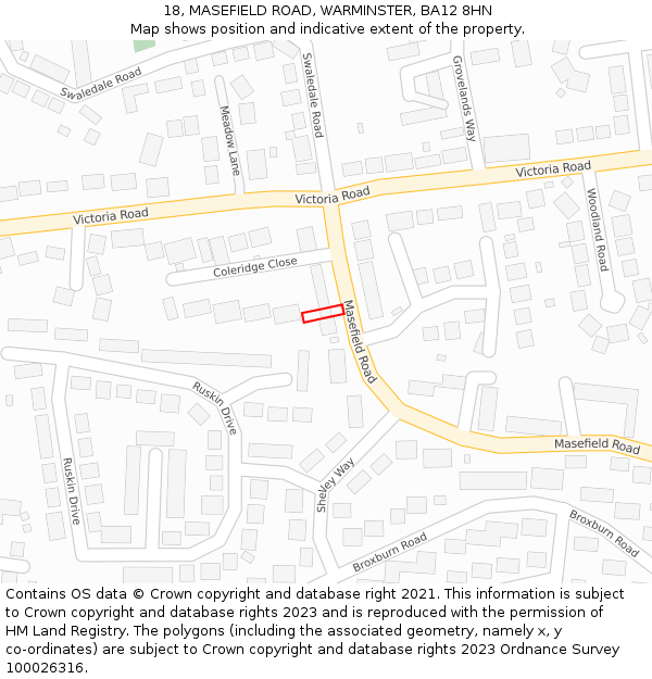 18, MASEFIELD ROAD, WARMINSTER, BA12 8HN: Location map and indicative extent of plot