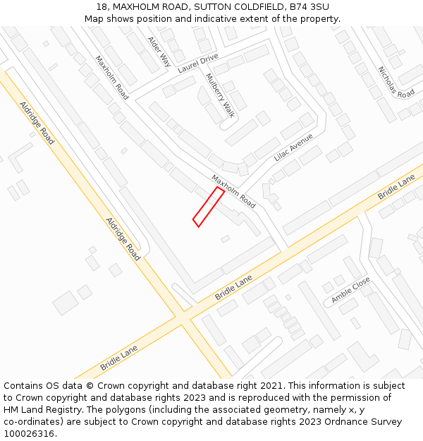 18, MAXHOLM ROAD, SUTTON COLDFIELD, B74 3SU: Location map and indicative extent of plot