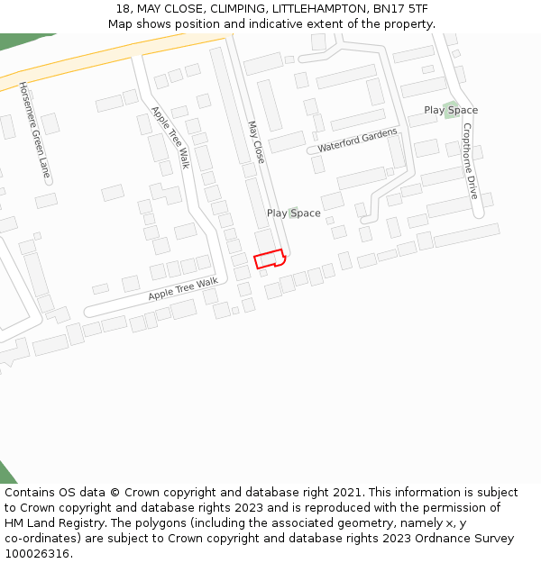 18, MAY CLOSE, CLIMPING, LITTLEHAMPTON, BN17 5TF: Location map and indicative extent of plot