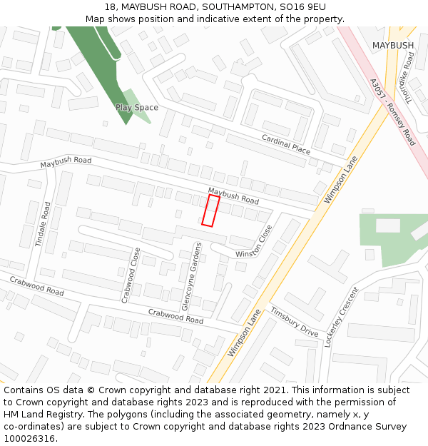 18, MAYBUSH ROAD, SOUTHAMPTON, SO16 9EU: Location map and indicative extent of plot