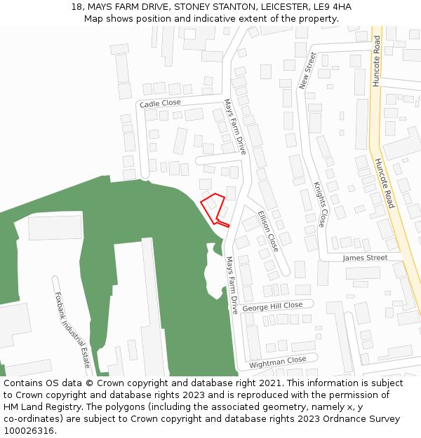 18, MAYS FARM DRIVE, STONEY STANTON, LEICESTER, LE9 4HA: Location map and indicative extent of plot