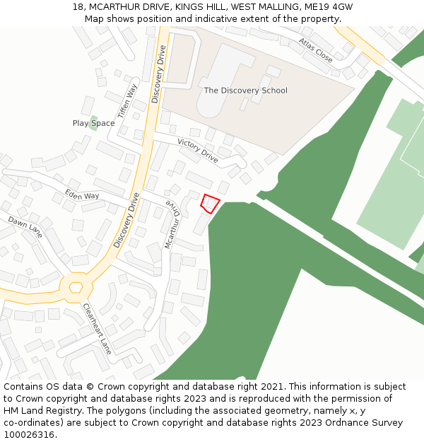 18, MCARTHUR DRIVE, KINGS HILL, WEST MALLING, ME19 4GW: Location map and indicative extent of plot