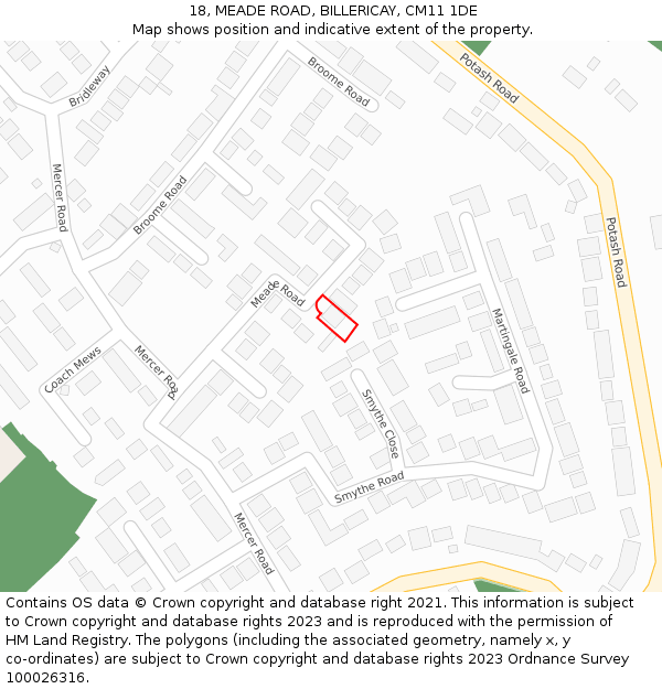18, MEADE ROAD, BILLERICAY, CM11 1DE: Location map and indicative extent of plot