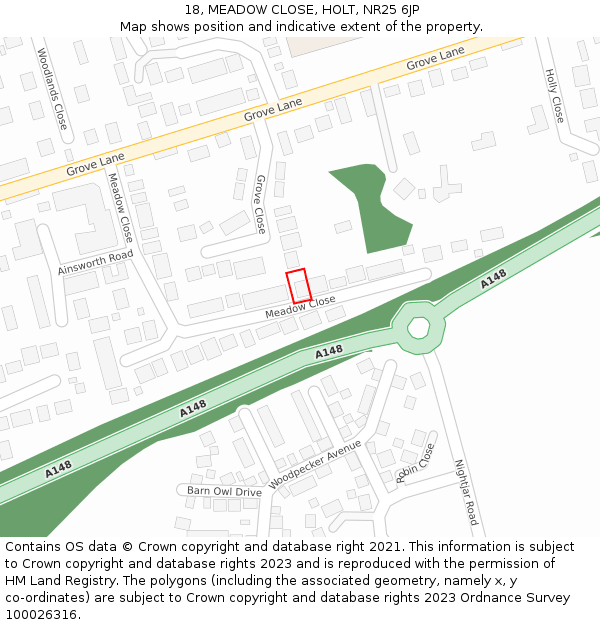 18, MEADOW CLOSE, HOLT, NR25 6JP: Location map and indicative extent of plot