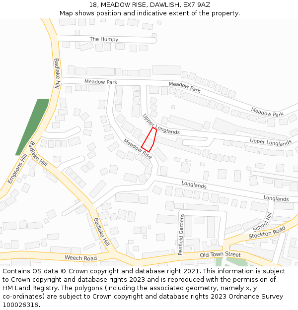 18, MEADOW RISE, DAWLISH, EX7 9AZ: Location map and indicative extent of plot