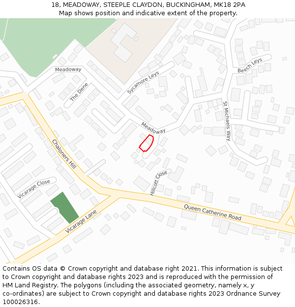 18, MEADOWAY, STEEPLE CLAYDON, BUCKINGHAM, MK18 2PA: Location map and indicative extent of plot