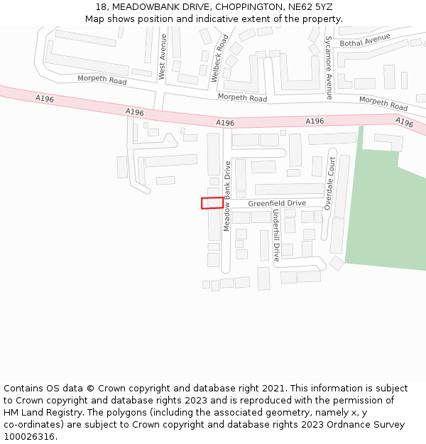 18, MEADOWBANK DRIVE, CHOPPINGTON, NE62 5YZ: Location map and indicative extent of plot