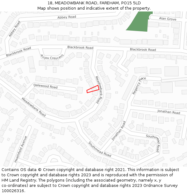 18, MEADOWBANK ROAD, FAREHAM, PO15 5LD: Location map and indicative extent of plot