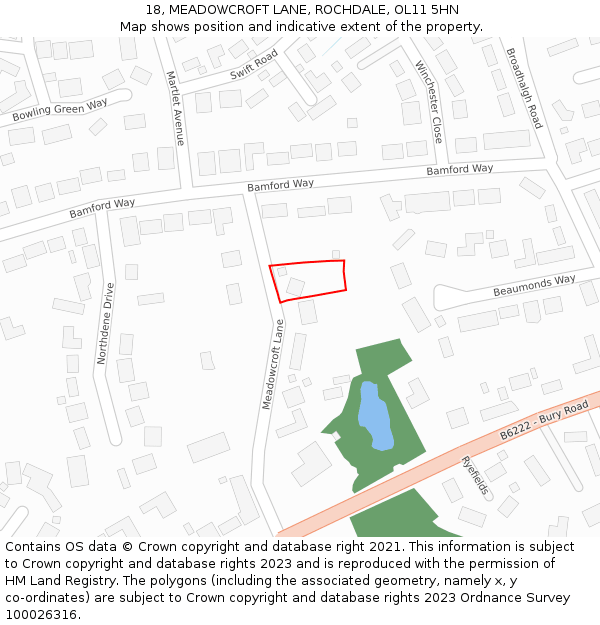 18, MEADOWCROFT LANE, ROCHDALE, OL11 5HN: Location map and indicative extent of plot