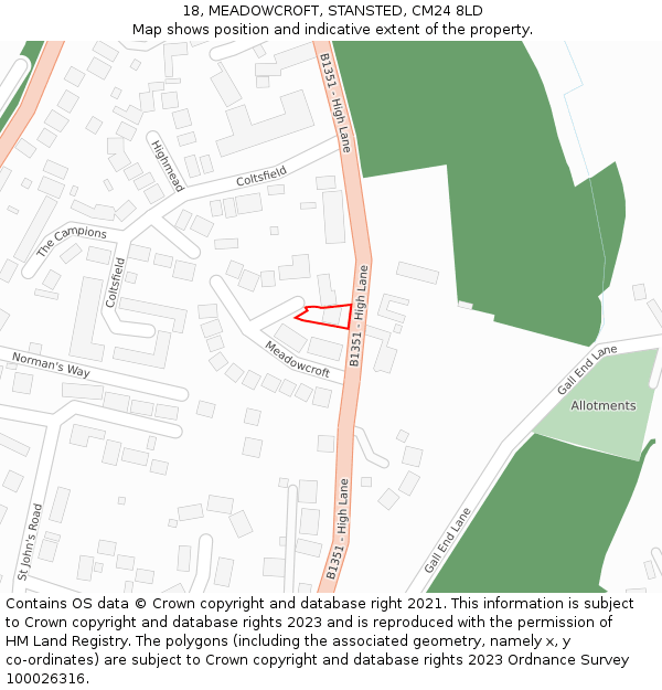 18, MEADOWCROFT, STANSTED, CM24 8LD: Location map and indicative extent of plot