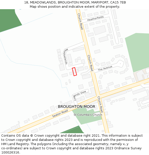 18, MEADOWLANDS, BROUGHTON MOOR, MARYPORT, CA15 7EB: Location map and indicative extent of plot