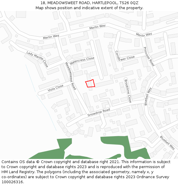 18, MEADOWSWEET ROAD, HARTLEPOOL, TS26 0QZ: Location map and indicative extent of plot