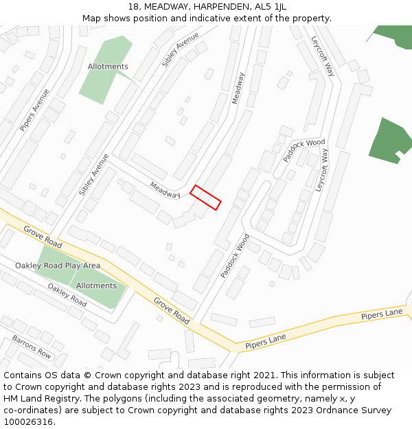 18, MEADWAY, HARPENDEN, AL5 1JL: Location map and indicative extent of plot