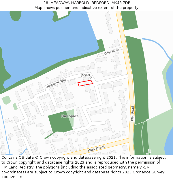 18, MEADWAY, HARROLD, BEDFORD, MK43 7DR: Location map and indicative extent of plot