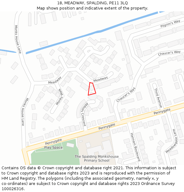 18, MEADWAY, SPALDING, PE11 3LQ: Location map and indicative extent of plot