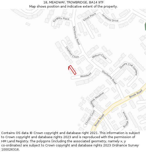 18, MEADWAY, TROWBRIDGE, BA14 9TF: Location map and indicative extent of plot