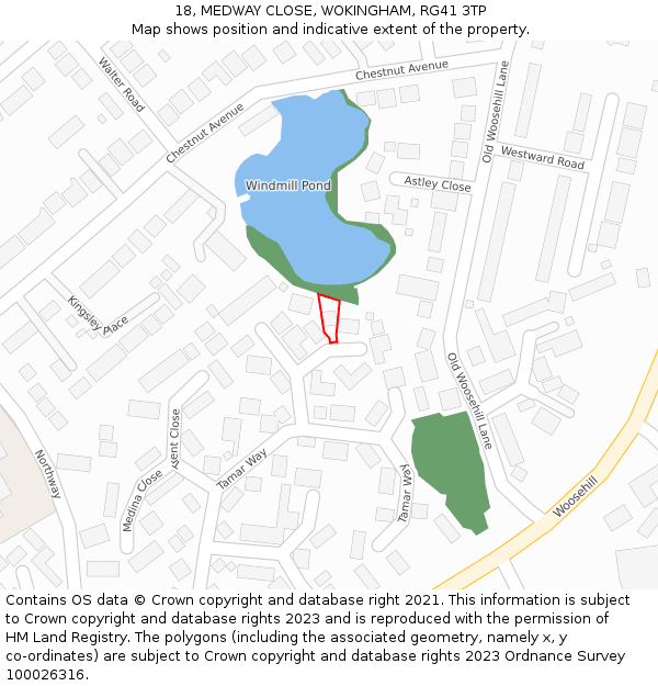 18, MEDWAY CLOSE, WOKINGHAM, RG41 3TP: Location map and indicative extent of plot