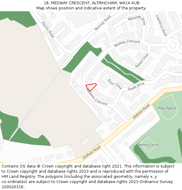 18, MEDWAY CRESCENT, ALTRINCHAM, WA14 4UB: Location map and indicative extent of plot