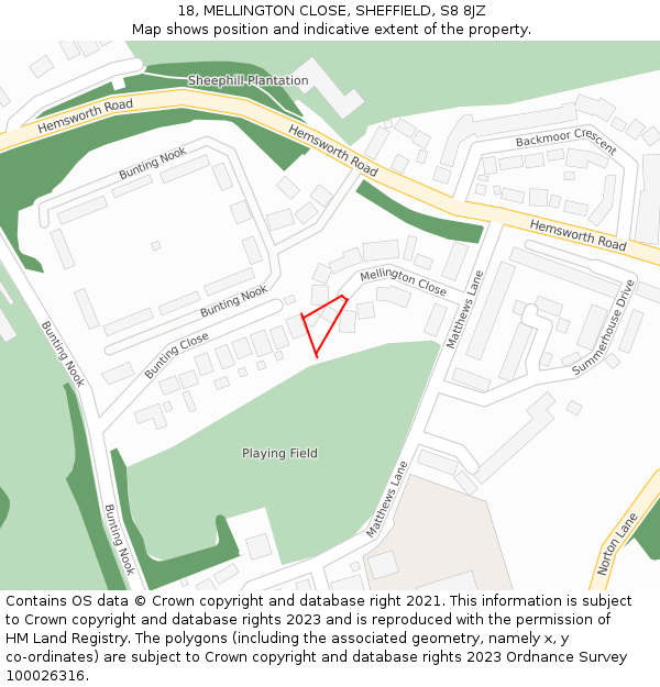 18, MELLINGTON CLOSE, SHEFFIELD, S8 8JZ: Location map and indicative extent of plot