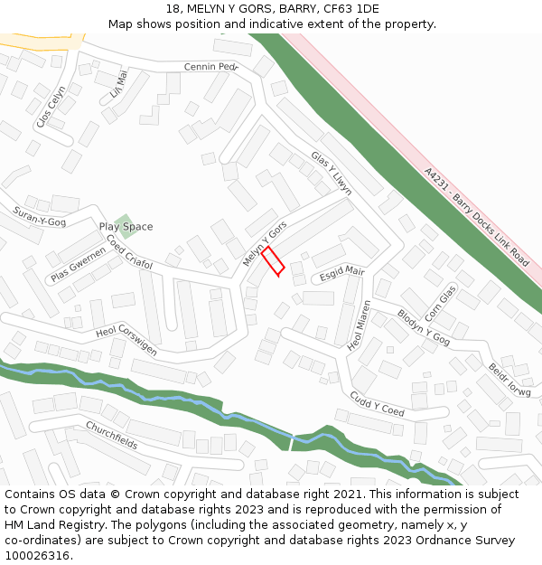 18, MELYN Y GORS, BARRY, CF63 1DE: Location map and indicative extent of plot