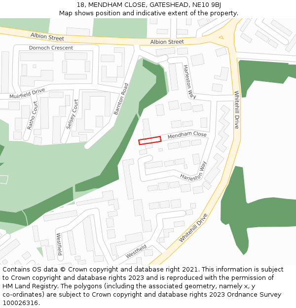 18, MENDHAM CLOSE, GATESHEAD, NE10 9BJ: Location map and indicative extent of plot