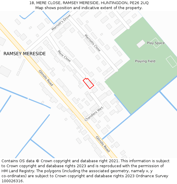 18, MERE CLOSE, RAMSEY MERESIDE, HUNTINGDON, PE26 2UQ: Location map and indicative extent of plot