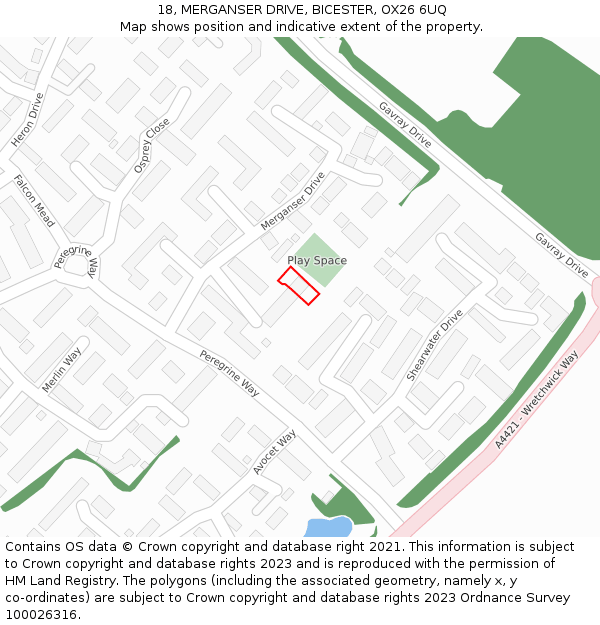 18, MERGANSER DRIVE, BICESTER, OX26 6UQ: Location map and indicative extent of plot