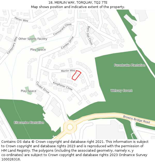 18, MERLIN WAY, TORQUAY, TQ2 7TE: Location map and indicative extent of plot