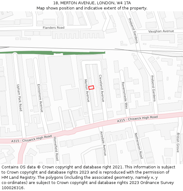 18, MERTON AVENUE, LONDON, W4 1TA: Location map and indicative extent of plot