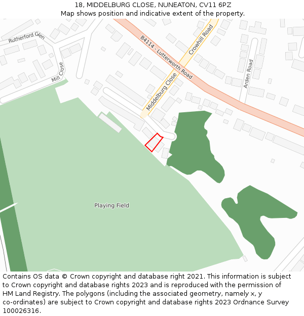18, MIDDELBURG CLOSE, NUNEATON, CV11 6PZ: Location map and indicative extent of plot
