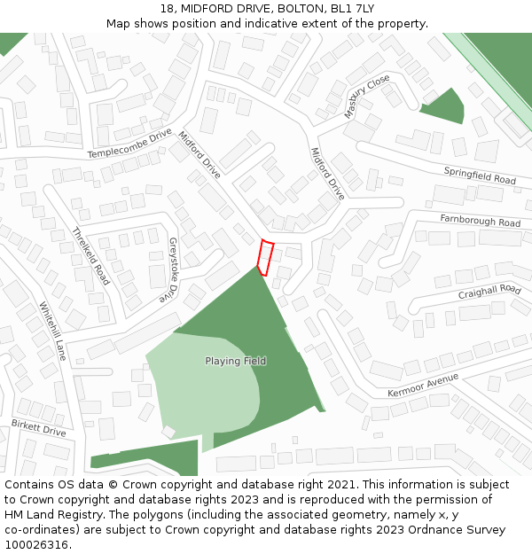 18, MIDFORD DRIVE, BOLTON, BL1 7LY: Location map and indicative extent of plot