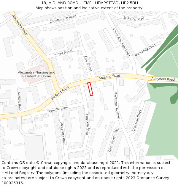 18, MIDLAND ROAD, HEMEL HEMPSTEAD, HP2 5BH: Location map and indicative extent of plot