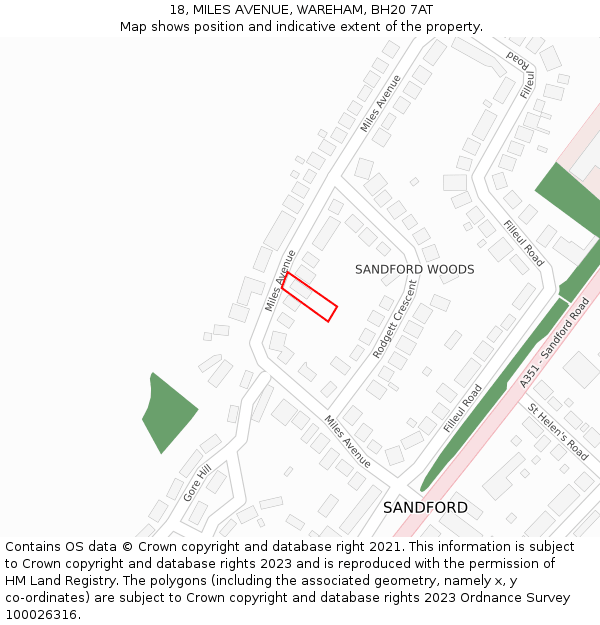 18, MILES AVENUE, WAREHAM, BH20 7AT: Location map and indicative extent of plot