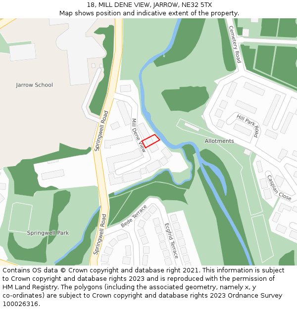 18, MILL DENE VIEW, JARROW, NE32 5TX: Location map and indicative extent of plot