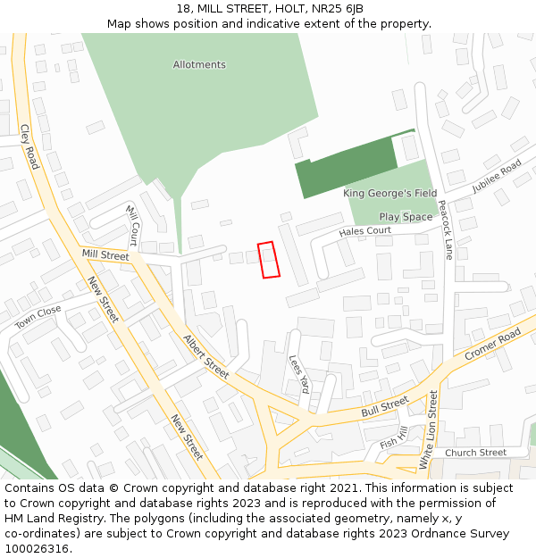 18, MILL STREET, HOLT, NR25 6JB: Location map and indicative extent of plot